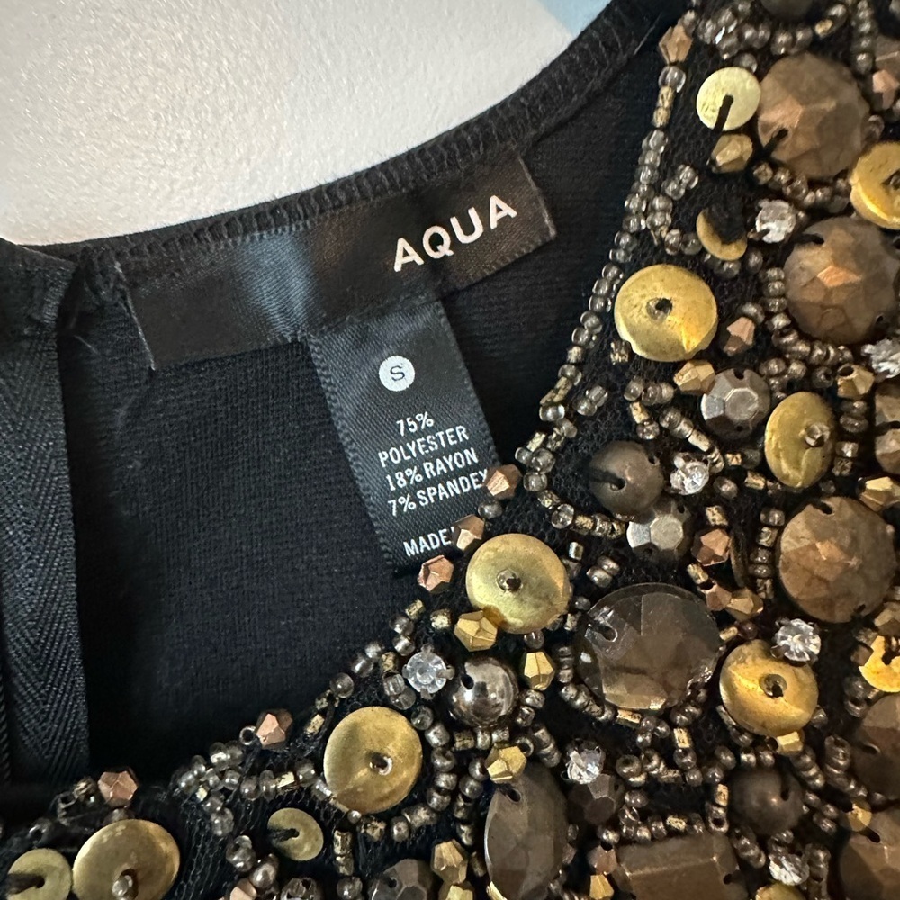 Aqua Elegant Black and Gold Women's Dress, size S - Picture 3 of 4
